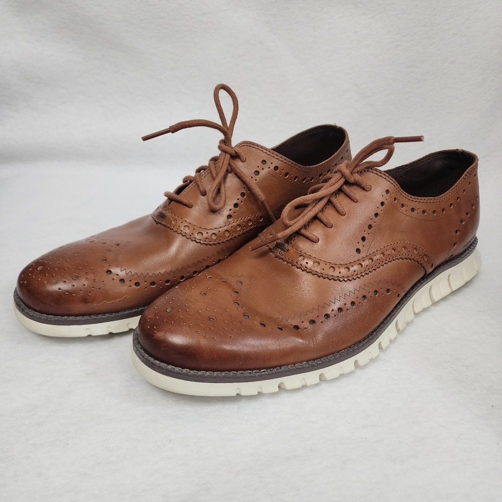Cole Haan Zerogrand Wingtip C14493 Mens US 9.5 Dress Shoes Tan Leather Oxford